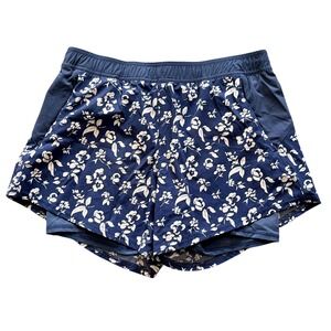 Fair Harbor Floral Athletic Shorts Built In‎ Liner Navy White Women's Size L